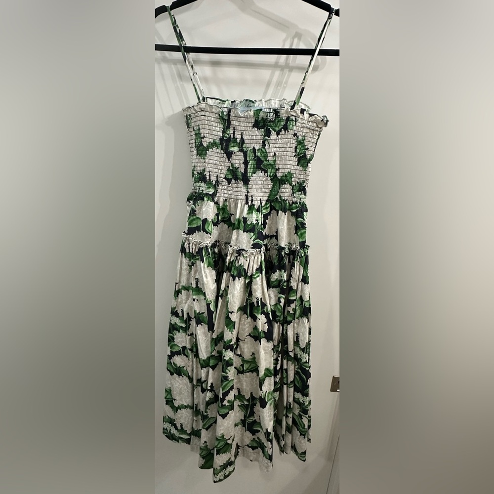 Hill House Green Navy and White Nightbloom Seraphina Smocked Dress